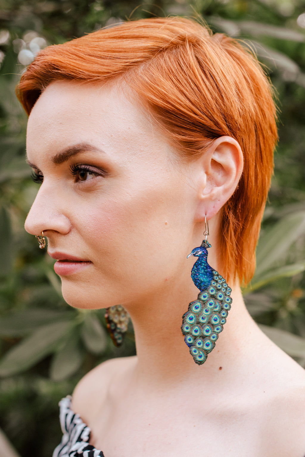 Peacock, Statement Earrings, Wood