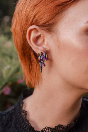 Neon Flash Stud Earrings, Wood