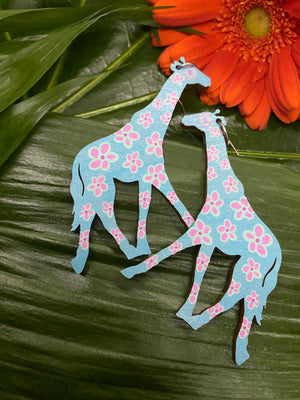 Jungle collection: Giraffe statement earrings, Turquoise sea/ pink rose