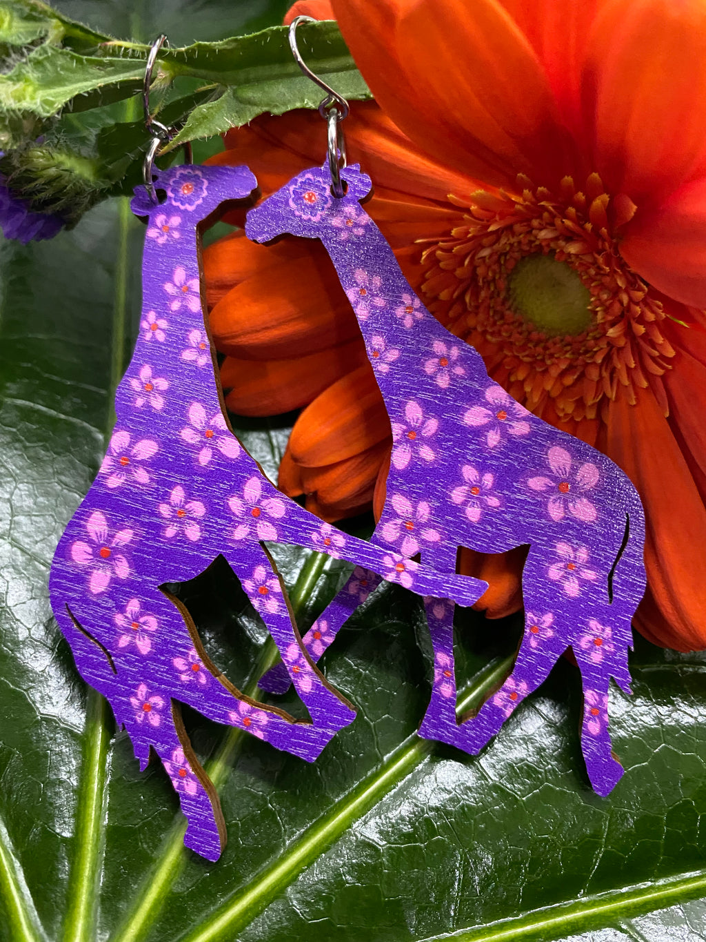 Jungle collection: Giraffe statement earrings, Pink/lavender