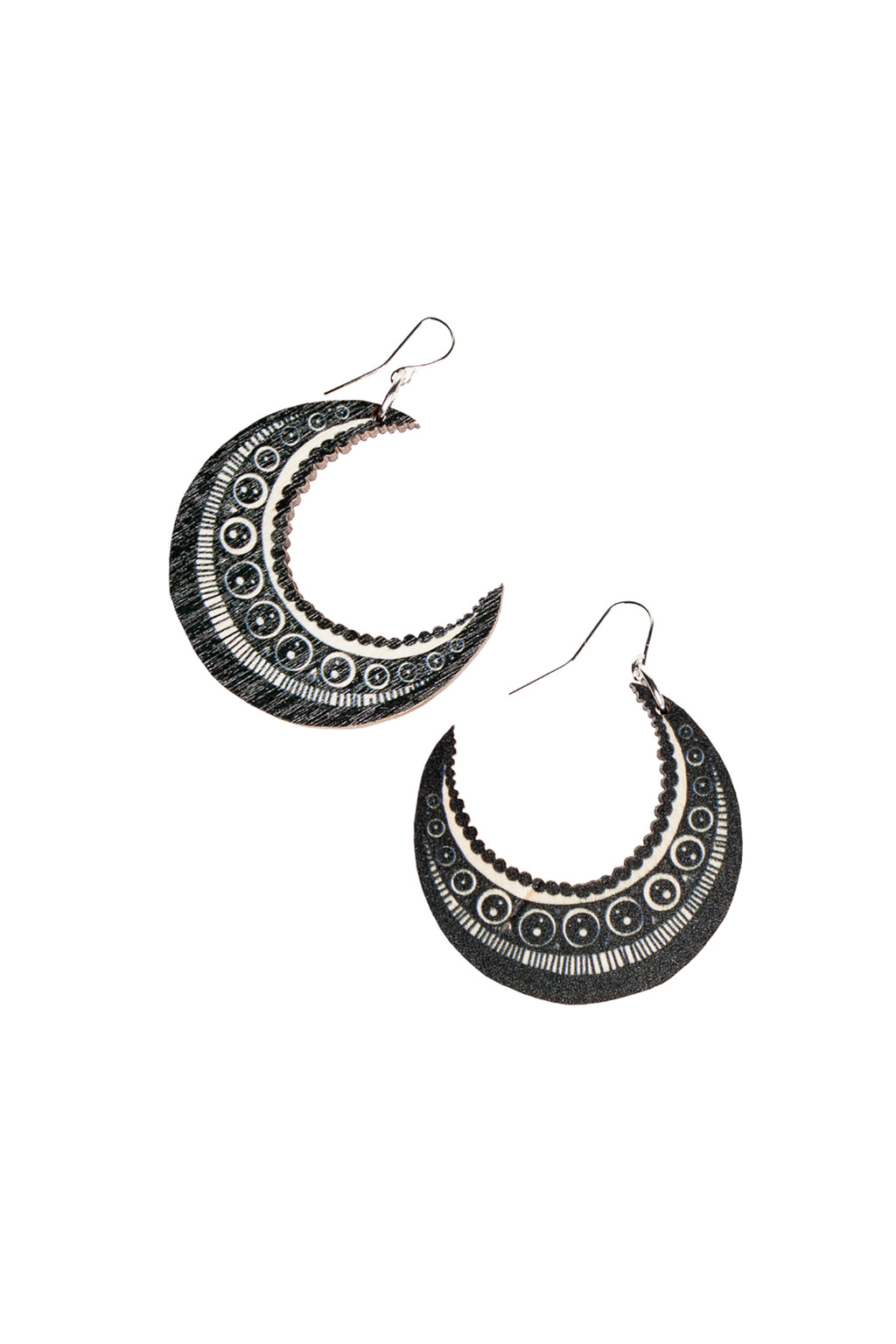 Moon Earrings, Black/Wood
